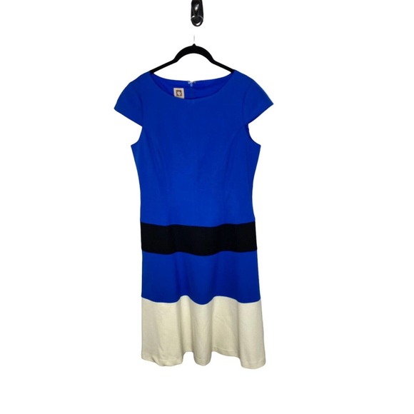 NWT Ann Klein‎ Womens Fit & Flare Dress Size 12 Cap Sleeve Colorblock Zipper - Picture 1 of 10